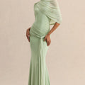 Elegant Mermaid Evening Dress Draped Detachable Cape | SAMAG