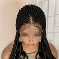 Full Lace Synthetic African Cornrow Braided Wigs for Black Women 18 Inches Lace Frontal Knotless Box Braiding Wigs with Wavy