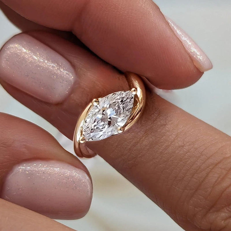 1/2CT Marquise Cut Moissanite Engagement Ring with Certicate 925 Sterling Silver Bypass Solitaire Diamond Wedding Ring for Women