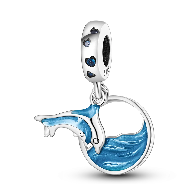 925 Sterling Silver Ocean Theme Charm Beads For Women Blue Wave Dolphin Seashell Compatible Summer Beach Vacation Jewelry
