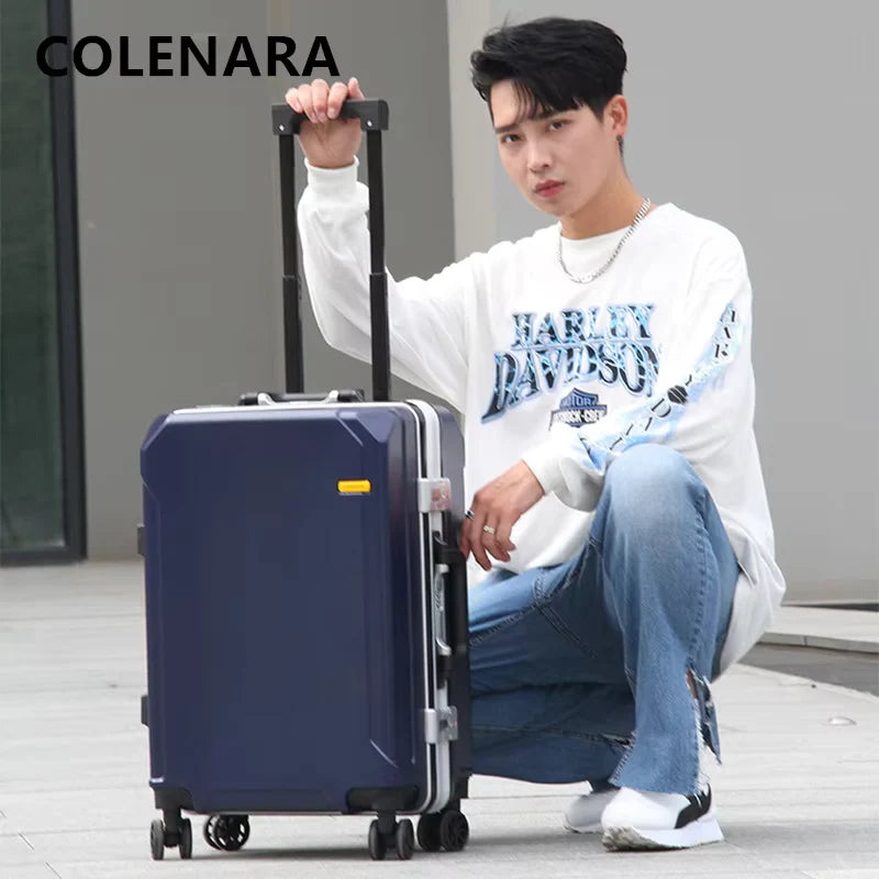 COLENARA Cabin Suitcase Men's Business Boarding Box Women's Aluminum Frame Trolley Case 20"22"24"26 Inch Large Capacity Luggage