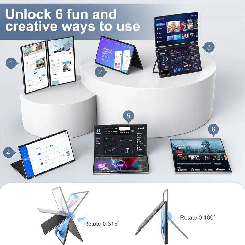 18.5 Inch Dual IPS Portable Monitor 100Hz 1080P FHD 100%sRGB Foldable Dual Extension Screen for Stock Trading Conference Travel