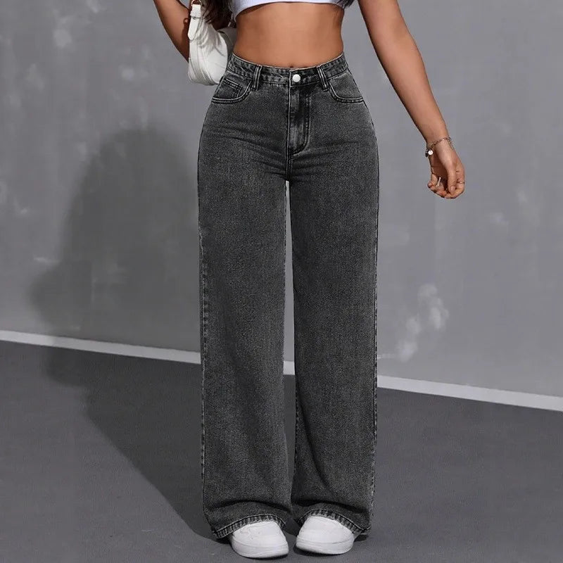 Jeans for Woman Y2k Jeans Loose Wide Leg Drag Ash Gray High Waist Vintage Streetwear Fashion Casual Trend 2025 Comfort Fit