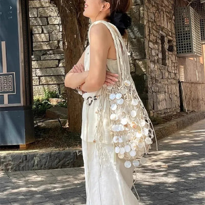 Handmade Shell Bag Woven Bucket Tassel Embroidery Hobo | SAMAG