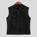 INCERUN Men Vests Solid Color Lapel Sleeveless Hollow Out Male Waistcoats Summer Streetwear Zipper Fashion Casual Vests S-3XL