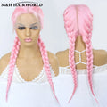 Half Red Half Black Colored Lace Front Braided Wigs For Women 26 Inch Long Synthetic Double Dutch Box Braids Wig With Baby Hair