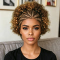 13x4 Lace Front Braided Top Curly Human Hair Wig for Women 180% Density Pre Plucked Natural Hairline Wig