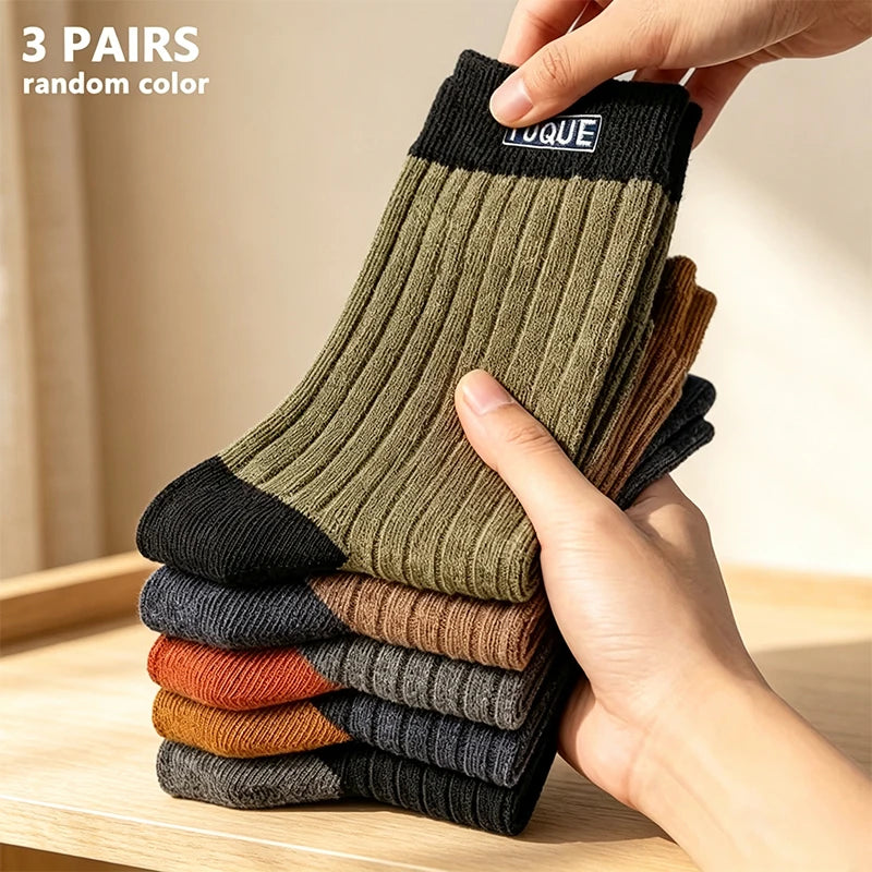3 Pairs Men's Trendy Color Block Crew Socks, Breathable | SAMAG