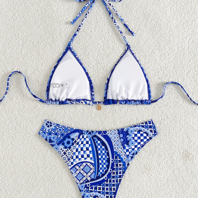 Women's Two Piece Bikini Set 2025, Sexy Triangle Push Up Swimsuit, Floral Print Bathing Suit, Beach Swimwear