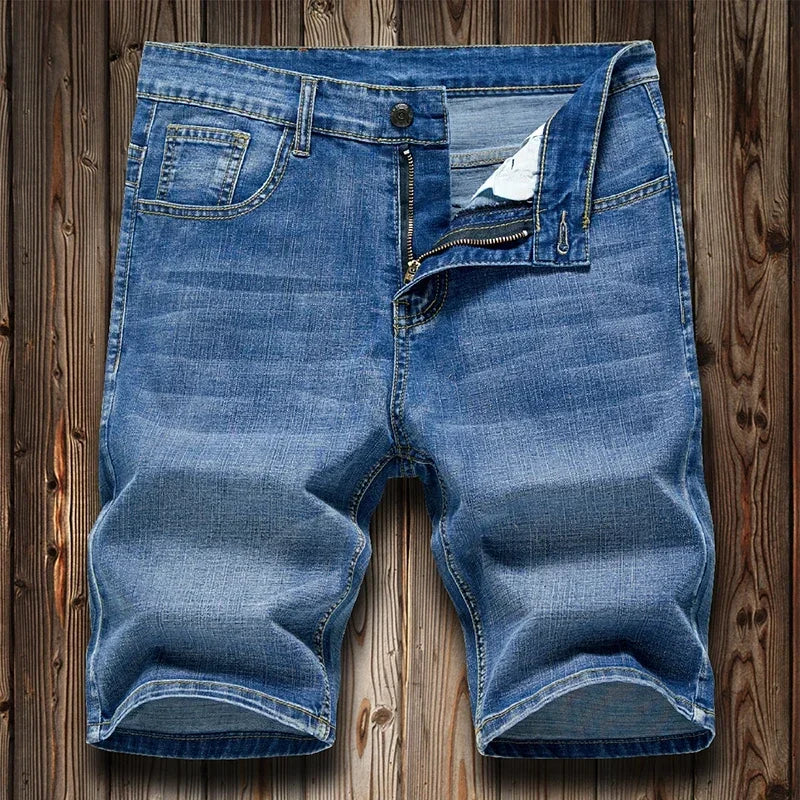 Summer Shorts Jeans Men Denim Pants Stretch Dark Blue | SAMAG