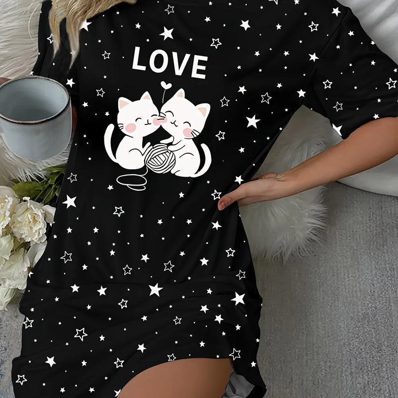 A Lovely Dress for Women Featuring a Cat And Star Letter | SAMAG