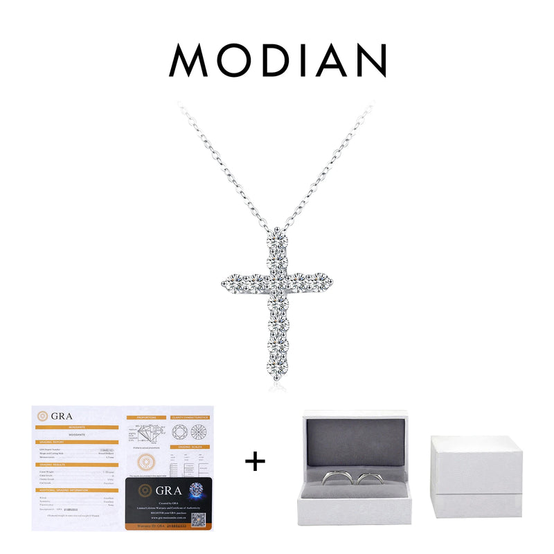 MODIAN D Color Moissanite Necklace 925 Sterling Silver Exquisite Cross Link Chain Pendant For Women Fine - Visuel 7 | SAMAG