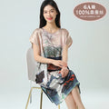19MM 100% Mulberry  Silk Dress Pajamas Sleeping Home Dress Nightwear Women's Loose Plus Size  Short Sleeve Summer  40-80kg