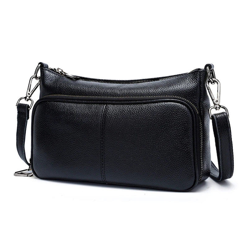 Zency Women's Handbag 100% Genuine Leather Ladies Shoulder Crossbody Messenger Bag Fashion Hobos Black High Quality