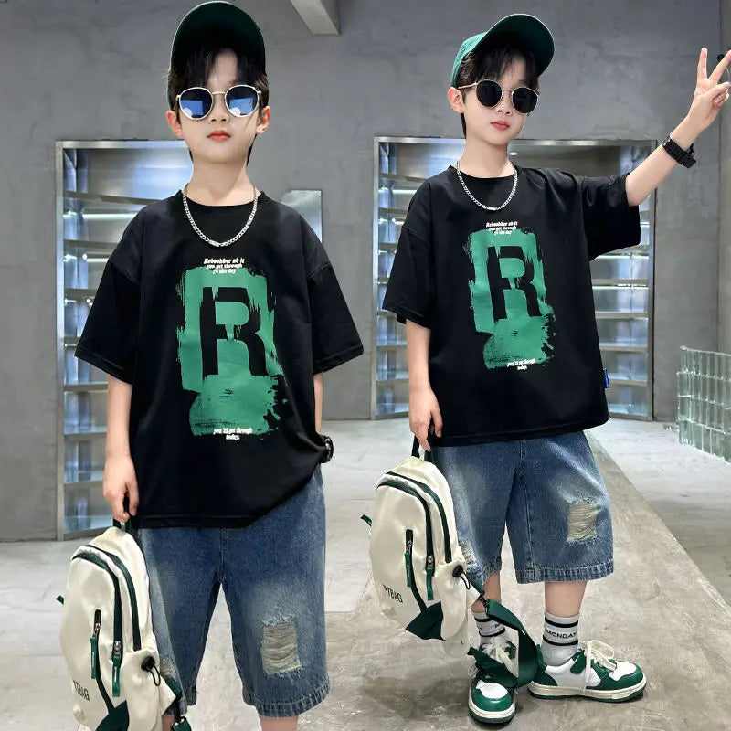 New Boys Fashion Summer Cotton T-shirts+Denim Shorts | SAMAG