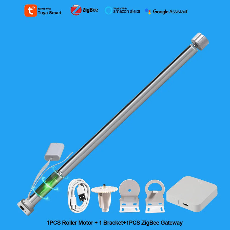 Tuya Zigbee Battery Electric Smart Curtains Roller Blinds Motor Wireless Smart Life For 20 25 28mm Tube Alexa App Remote Control