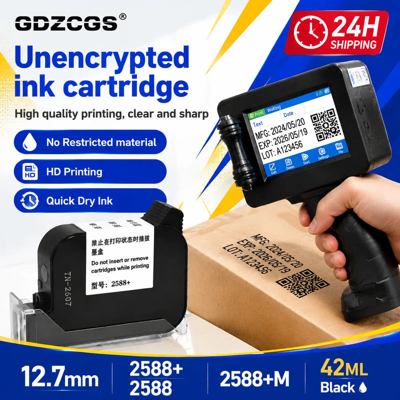 2588+ 2588 2588+M 42ML Ink Cartridge Quick-drying 12.7mm Print Height Universal for unencrypted handheld printer Black
