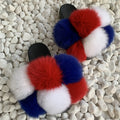 Fur Slides Factory Supply Mixed Color Pom Pom Six Balls Fox Fur Multi-Color Fluffy Fur Slippers For Women