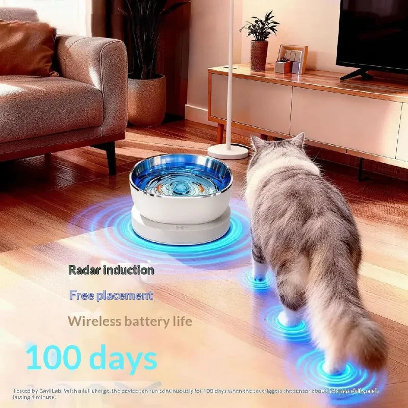Magnetic Drive Wireless Cat Water Fountain 100 Days Long Battery Life Ultra Quiet Filter-Free Suspension Pet Water Bowl