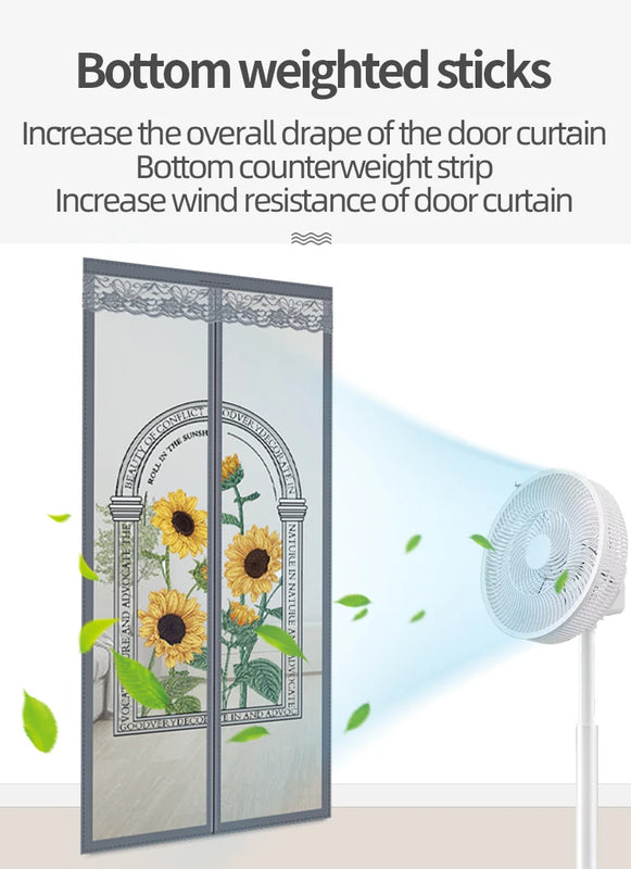 Sunflower mosquito proof door curtain, magnetic screen door, summer screen window, household mosquito net, high-end partition, s