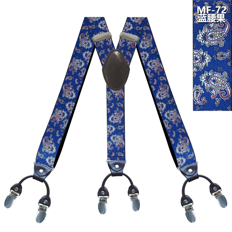 Men's Casual Fashion Leather Suspenders Adjustable High Quality Belt Strap Braces with 6 Clips