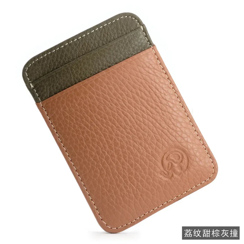 Fashion 100% Genuine Leather Thin Bank Credit Card Case Mini Card Wallet Men Bus Card Holder Cash Change Pack Business ID Pocket