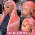 Pink Straight Human Hair Wigs 13X6 Hd Transparent Lace Frontal Wig Brazilian 220 Density Pre Plucked 13X4 30 Inch Lace Front Wig