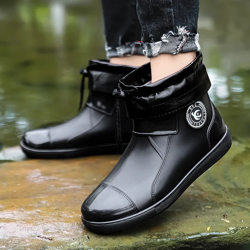 Men Rain Boots Non-slip Light Hiking Rain Shoes Slip on Waterproof Outdoor Leisure Rubber Fishing Shoes Work Water Shoes