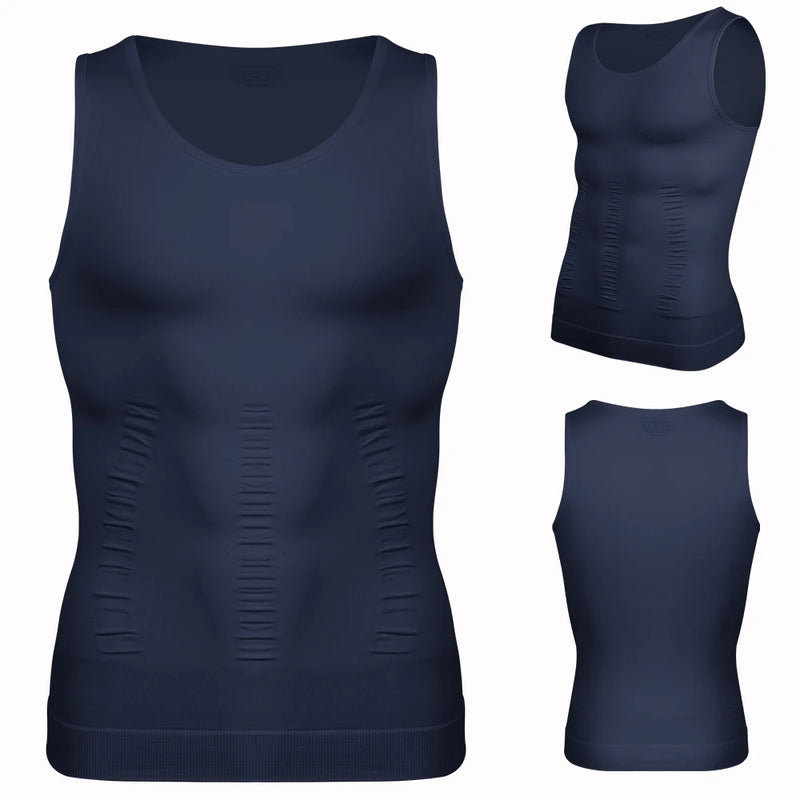 Striped Compression Belt Shaper Vest Men's Tummy Control Sleeveless Top Slim Fit Slimming Elastic Sports Bottoming Underwear New