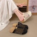 Women Closed Toe Crochet Mesh Hollow Out Wedge Mid Chunky Heel Mules Sandals Slides Casual Summer Daily Slippers Shoes for Women