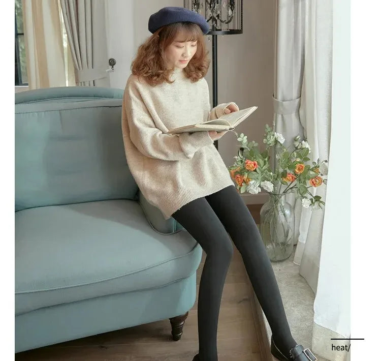 Women's Fleece Tights Warm Insulated Pantyhose Skin Effect Translucent Stockings Sexy Women's Underwear High Elastic Leggings