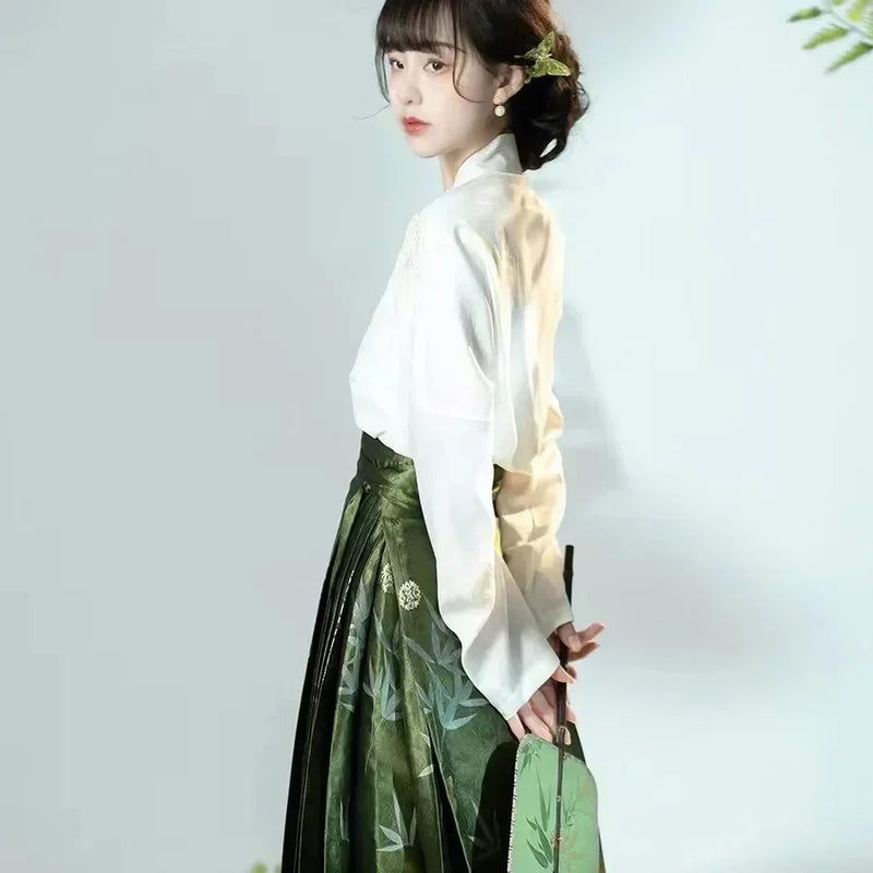 Hanfu Horse Face Skirt Chinese Style Costume Mamianqun Ming Dynasty Weaving Chinese Dress Vest Skirt