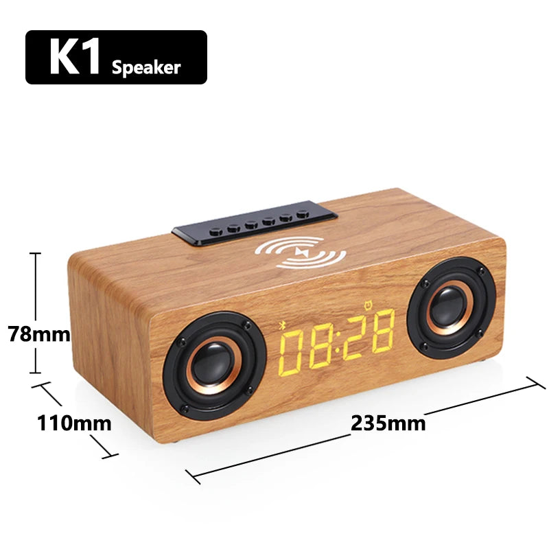 Alarm Clock Multi-function Wooden Wireless Bluetooth Speaker Subwoofer TV Soundbar Home Theater Column for Computer Speakers FM