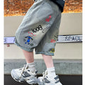 Kids Boys Graffiti Drawing Denim Shorts Elegant Children Casual Ripped Short Jeans Capris Pants 5 6 7 8 9 10 11 12 13 14 Year