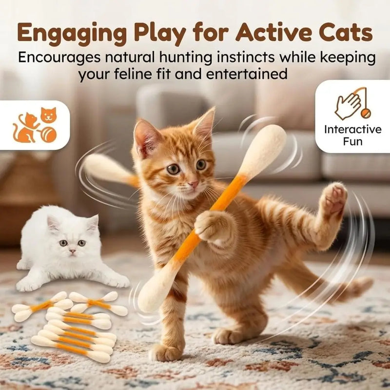 6PCS Felt Cotton Swabs Cat Lightweight Soft Interactive Kick Stick Chew Dental Teething Giant Swabs Cat Interactive Play