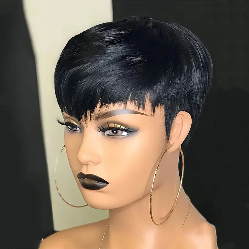 Short Pixie Wig Human Hair Layer Cut Short Human Hair Wigs Brown Red Ombre Highlight Duby Wigs Cheap Full Machine Wigs for Women