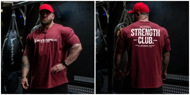 STRENGTH CLUB Oversized Loose Running T-Shirts Mens Gym Fitness Sports Half Sleeve T Shirt Training Bodybuilding Clothing Tee