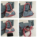 Sweet Lace Bow Prints Ladies Shoulder Bags Women's Contrast Color Lightweight Underarm Bags Pleated Design Female Hobos Handbags