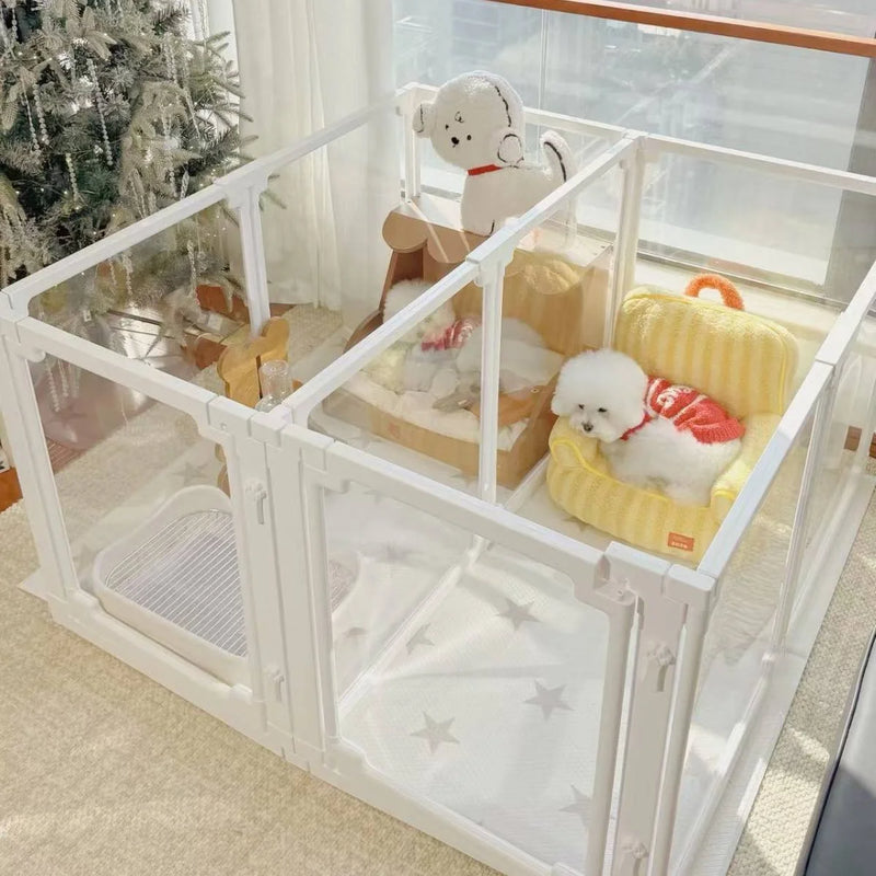 Clear Acrylic Dog Crate Playpen Easy Assemble Transparent Pet Pen Heavy-duty Plastic Puppy Fence with Wheels for Bunny Cat