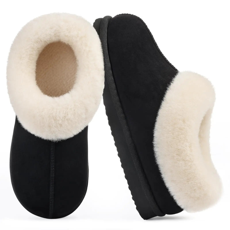Bebealy Women's Plush Memory Foam Cotton Boots Indoor Warm Anti-Skid Suede Fur Lining Slippers Lady Comfort Fuzzy Houes Slippers
