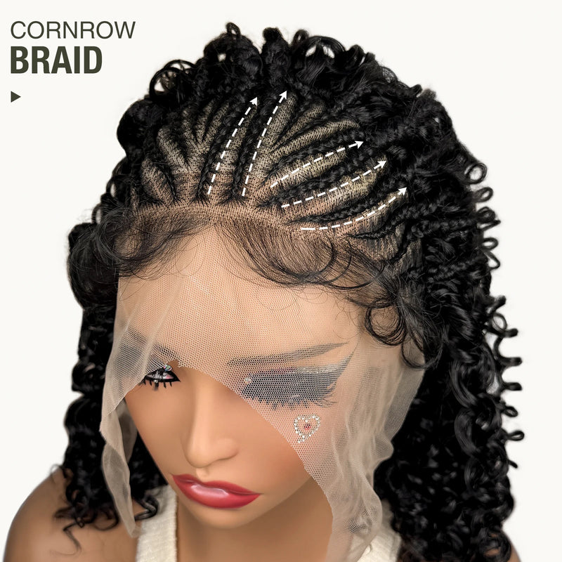 16inch African Braided Hair Wigs Synthetic 13x4 Lace Frontal Cornrow Braids Wig Short Braiding Wig  for Black Women
