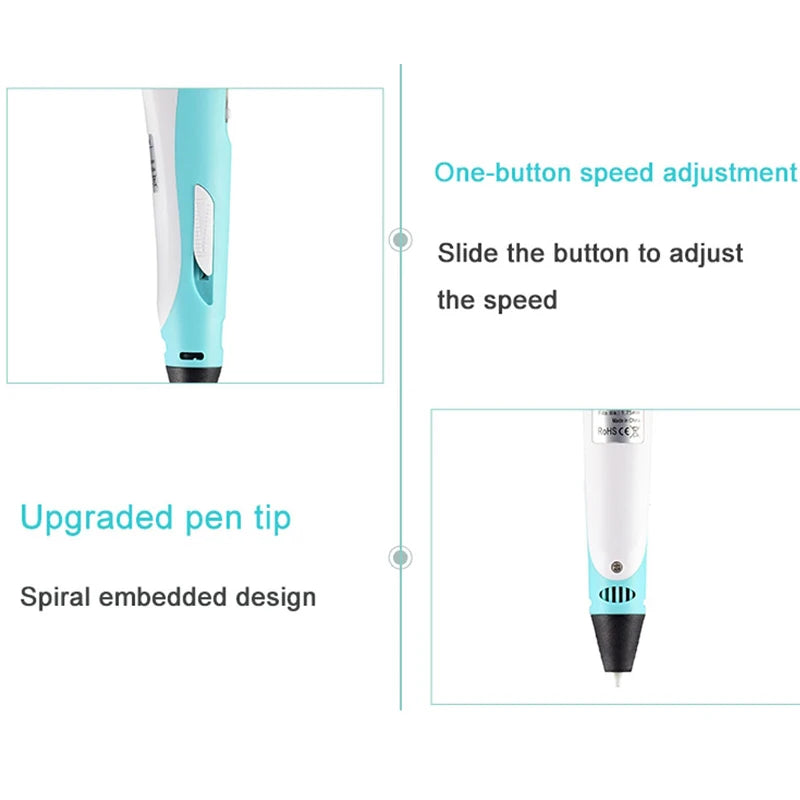 Kids 3D Printing Pen Adjustable Speed LED Display DIY Drawing Pens 3D PLA Filament Christmas Birthday gift for Boys and Girls