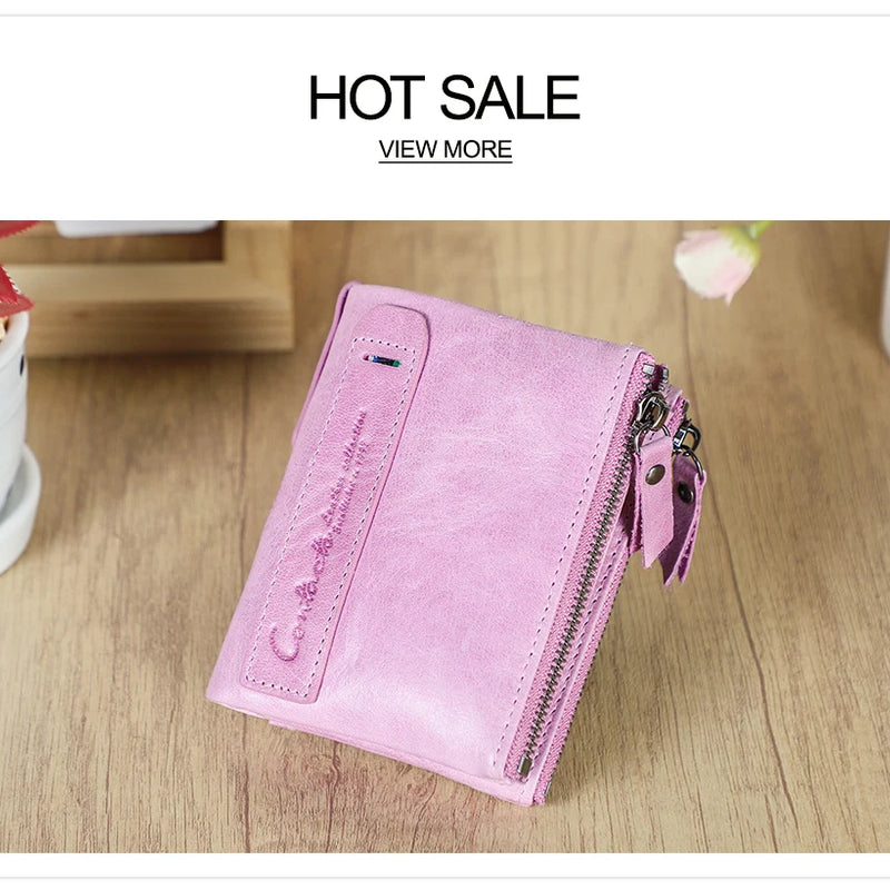 CONTACT'S Fashion Genuine Leather Women Wallet Bifold Card Holder Coin Purse Small Women's Purse Money Clip Men Pocket Wallets