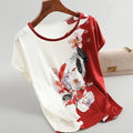 Plus Size Women's Silk Satin Blouse Spring Summer Floral - View 8 | SAMAG