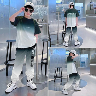 Summer Teenager Boys Clothes Casual Outfit Kids Gradient | SAMAG