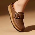 Kidmi Women's Classic loafer-inspired Design Vegan Leather Slip On Clogs With Big Buckle Lady Supportive Cork Footbed Slippers