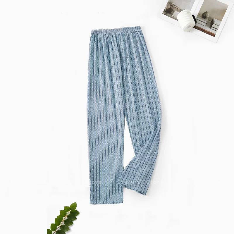 Men's Stylish Summer Pajama Pants, Thin Home Pants, Loose Breathable Air-Conditioned Pants with Elastic Waist