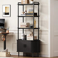71" Tall Bookshelf,4-Tier Book Shelf with Storage Cabinet,Modern Bookcase with Sliding Door & Adjustable Footpad
