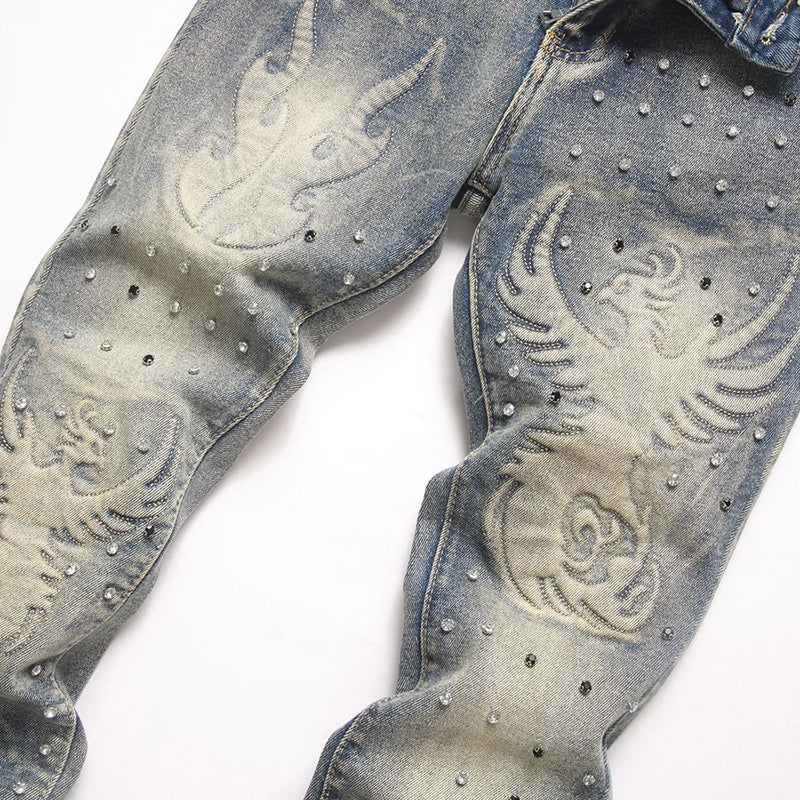 Men's Vintage Bootcut Denim Jeans Streetwear Embossed | SAMAG