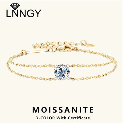 Lnngy 6.5mm 1ct Moissanite Bracelet 925 Sterling Silver Certified Double Chain For Women Charm Wedding Jewelry Gift | SAMAG